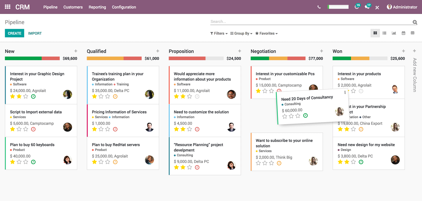 تطبيق إدارة العملاء Odoo CRM