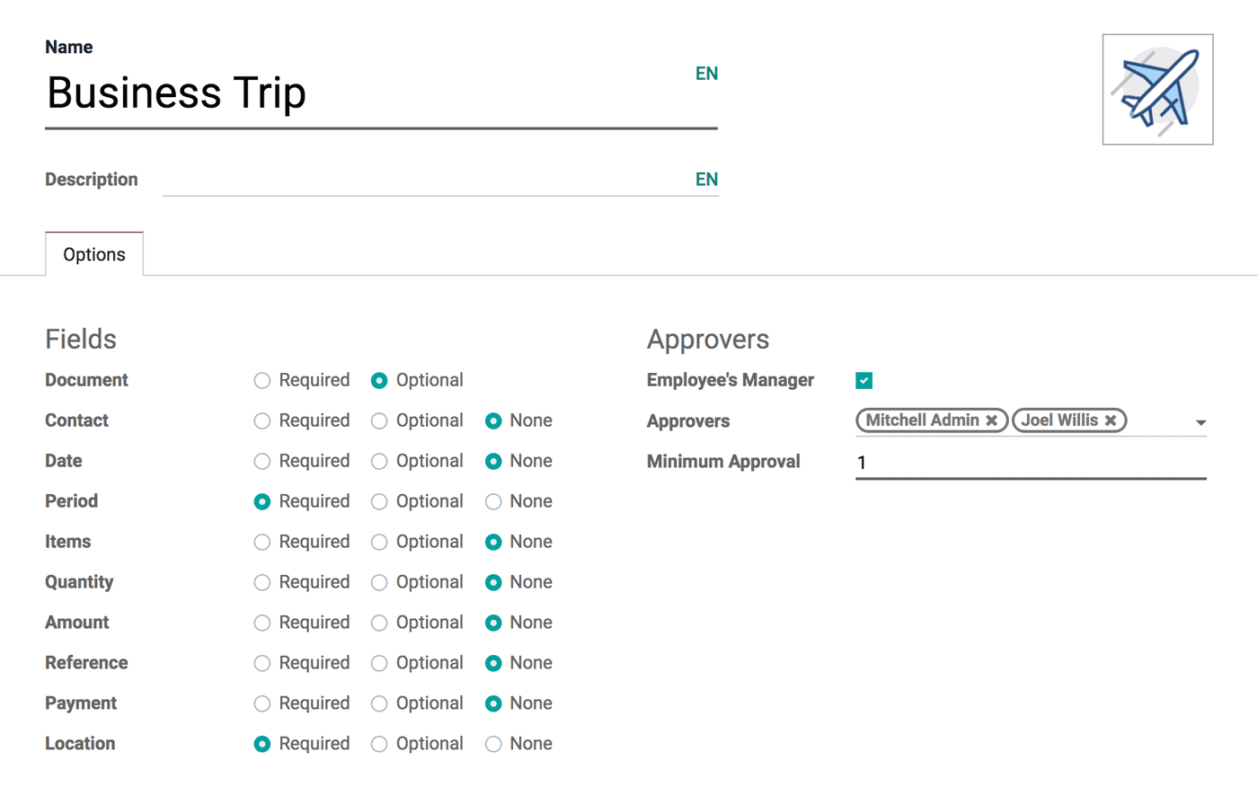 Odoo has provided this application to manage approval requests