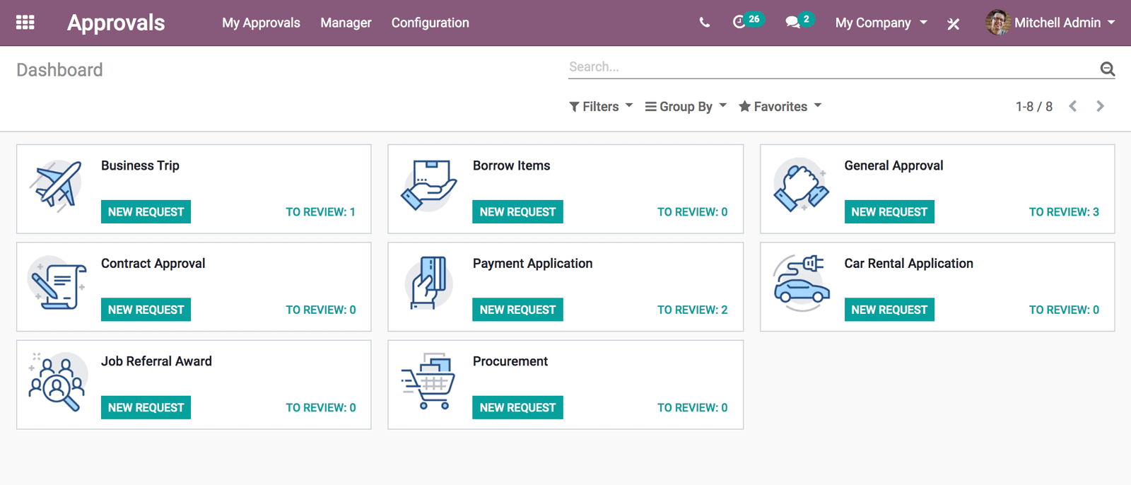 Odoo has provided this application to manage approval requests