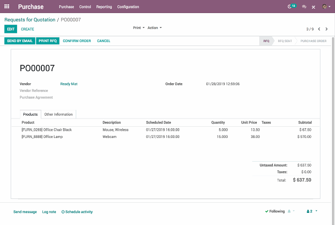 تطبيق الشراء Odoo Purchase