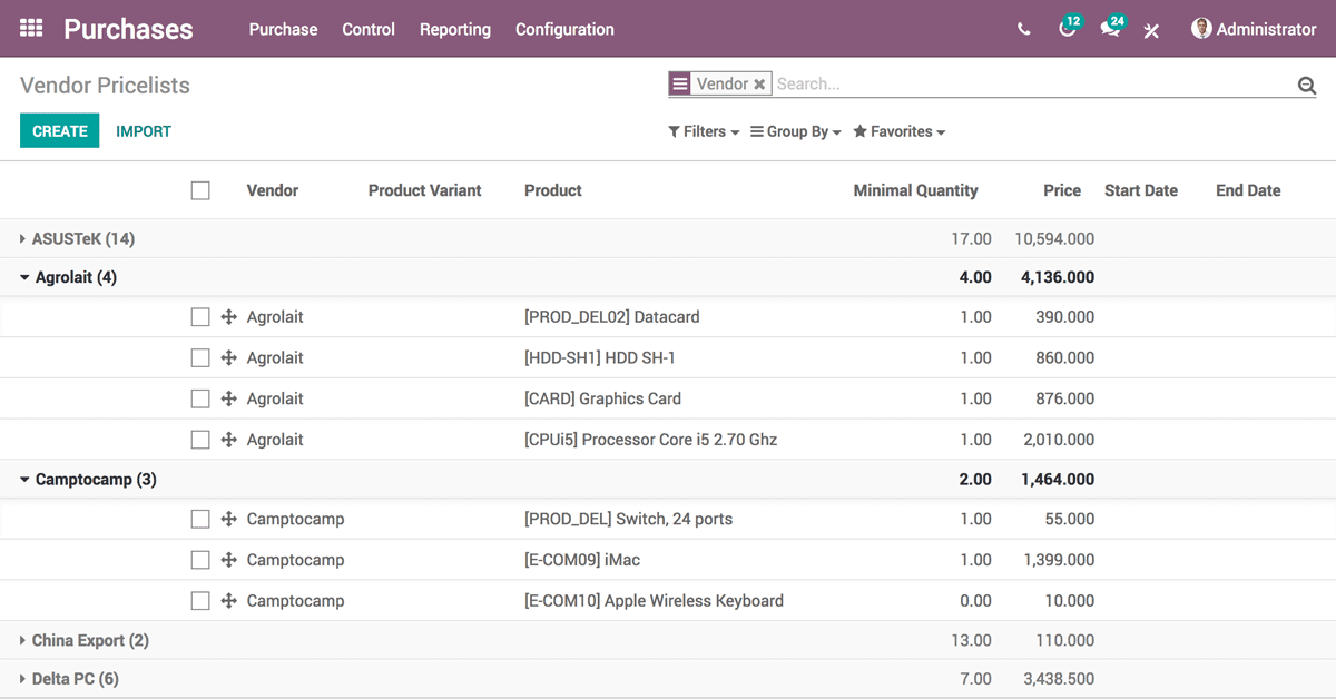 تطبيق الشراء Odoo Purchase